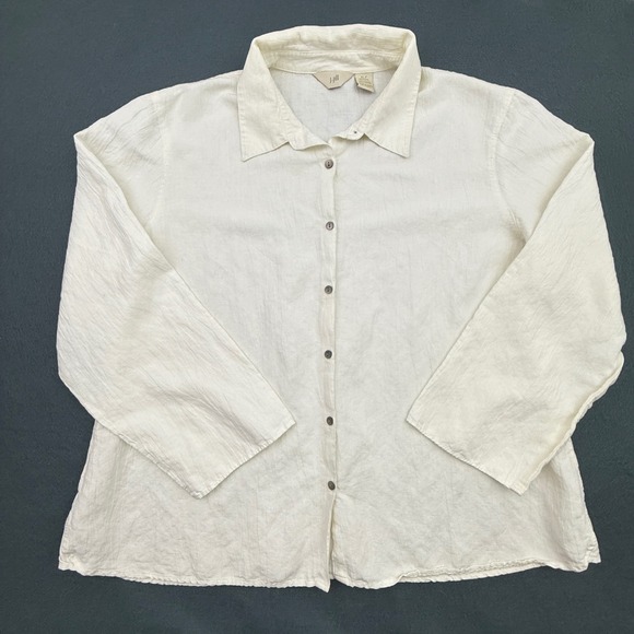 J. Jill Tops - J. Jill Linen Blend Blouse Women XLP Button Down Top Textured‎ Top Butter Yellow